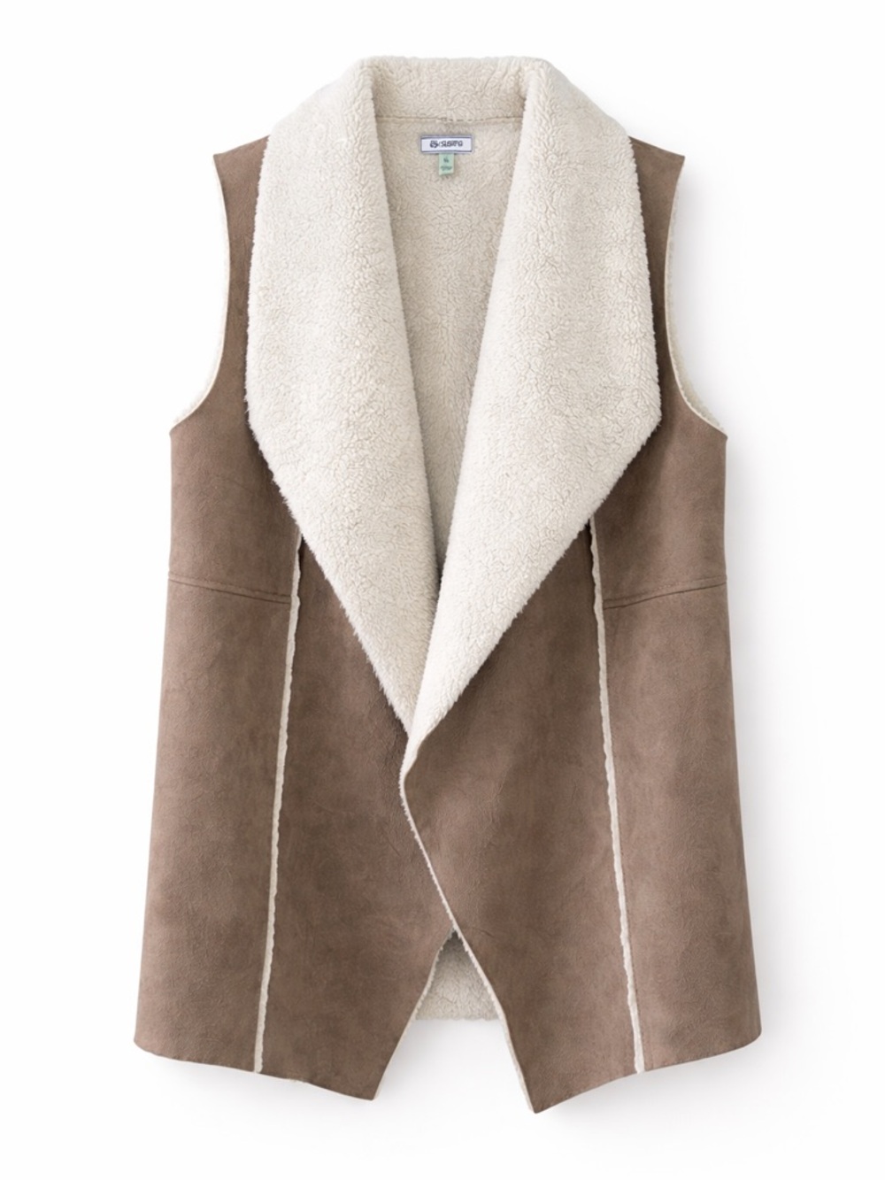 susina Taupe Faux-Suede Vest with Cream Sherpa Lining - Women XL